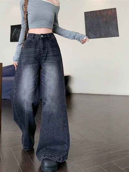 Women Wide Leg Mid-Rise Light Fade Jeans