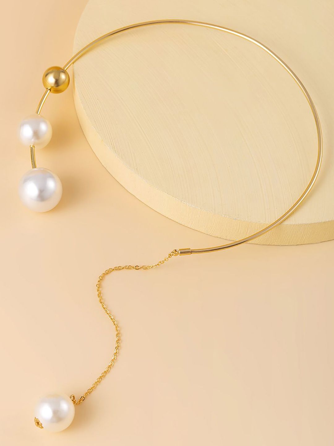 Gold-Plated Beaded Statement Open Necklace