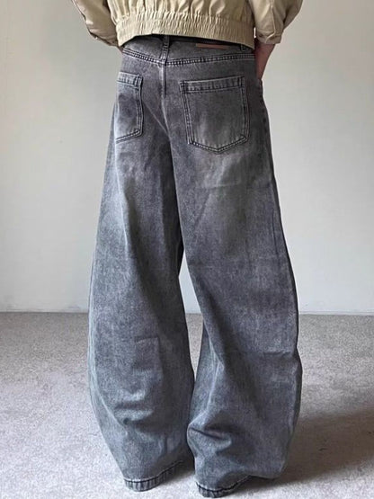 Men Wide Leg Mid-Rise Light Fade Jeans