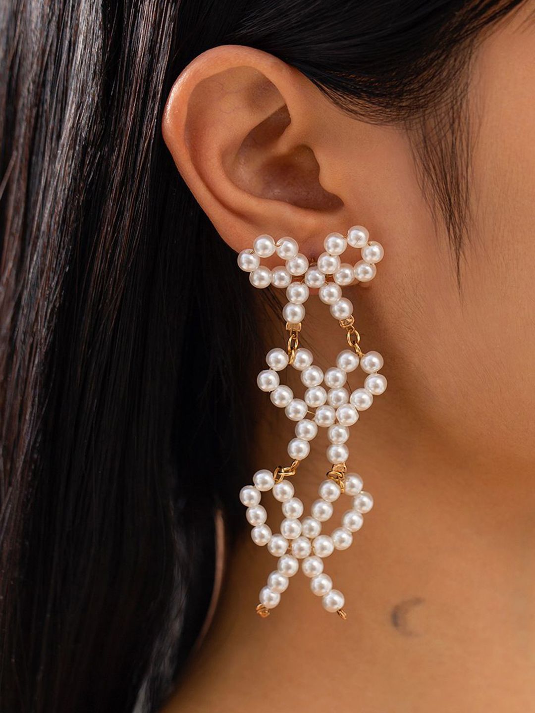 Gold-Plated Artificial Beads Beaded Quirky Drop Earrings
