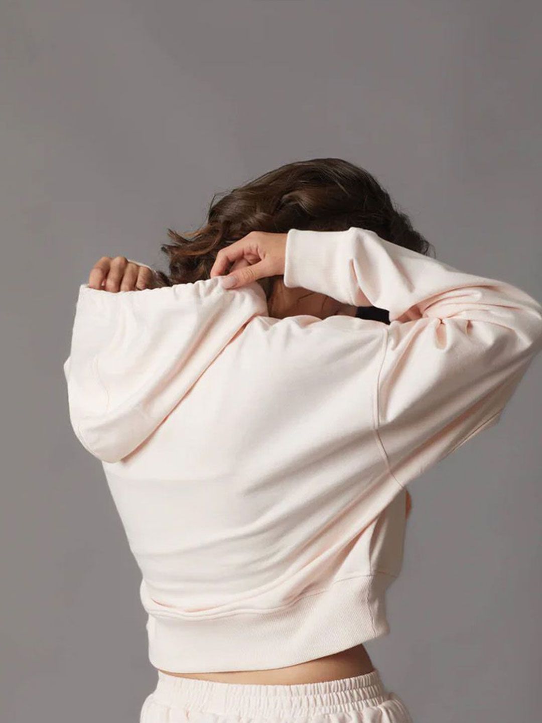 Women Pink Crop Hoodie Sweatshirt