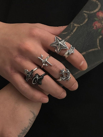Men Set Of 6 Silver-Plated Finger Rings
