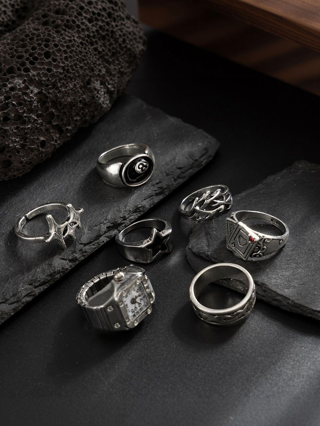 Set of 7 Silver-Plated Finger Ring