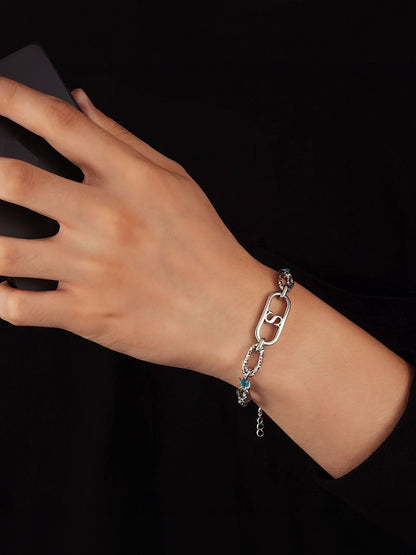 Men Antique Silver-Plated Link Bracelet