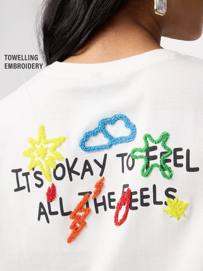 Women Relaxed Fit Inside Out Printed Off White T-Shirts