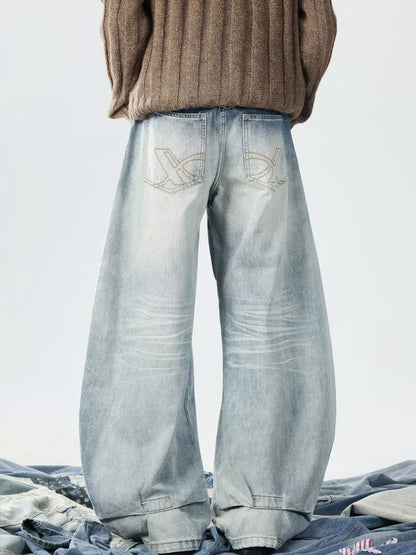 Men Wide Leg Mid-Rise Light Fade Jeans