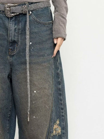 Men Wide Leg Mid-Rise Mildly Distressed Light Fade Jeans
