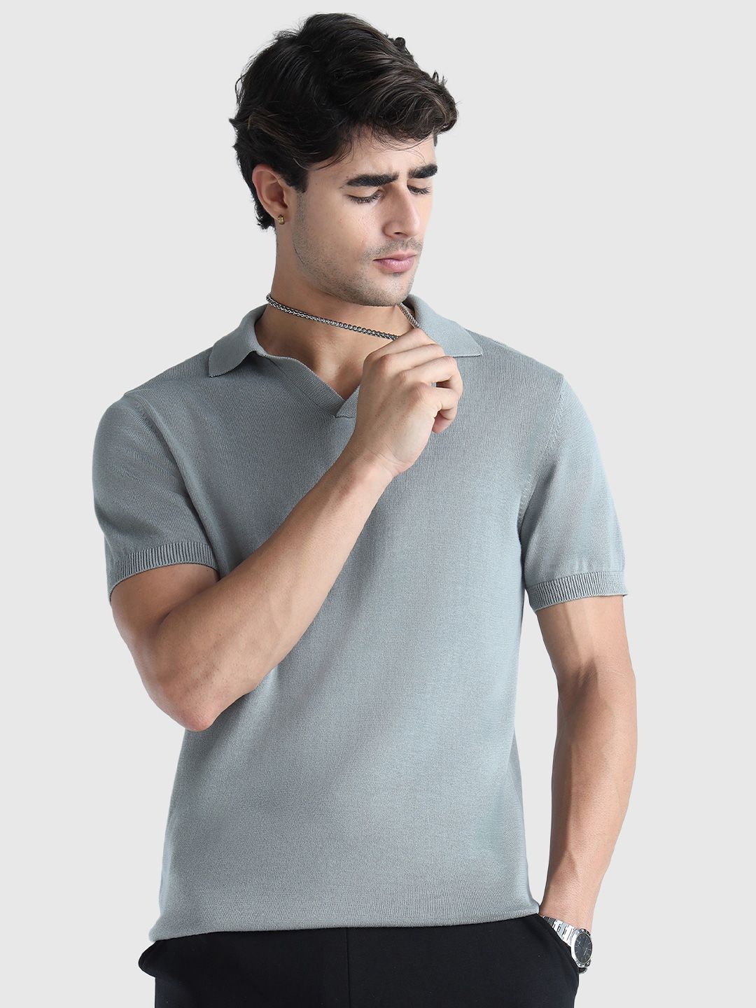 Men Solid Polo Collar Pure Cotton T-shirt