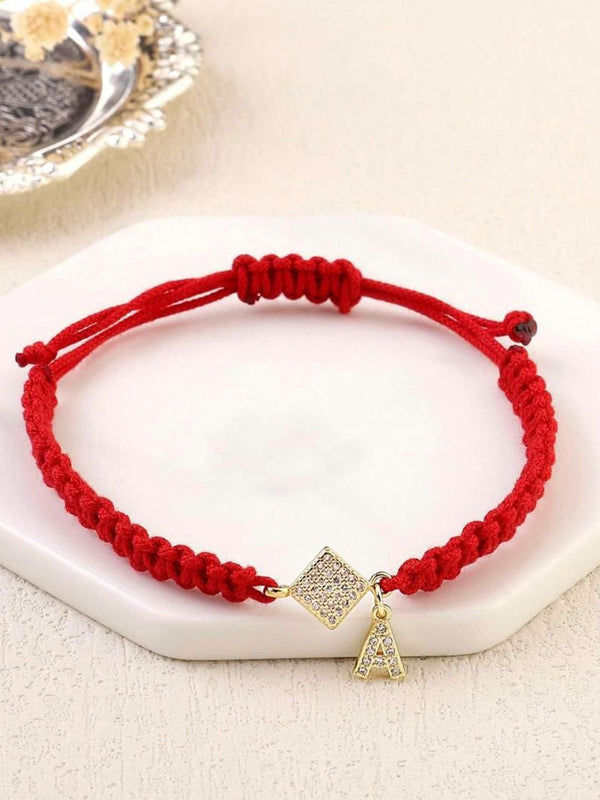 SALTY Women Stainless Steel Stone Studded Alphabet P Wraparound Thread Bracelet