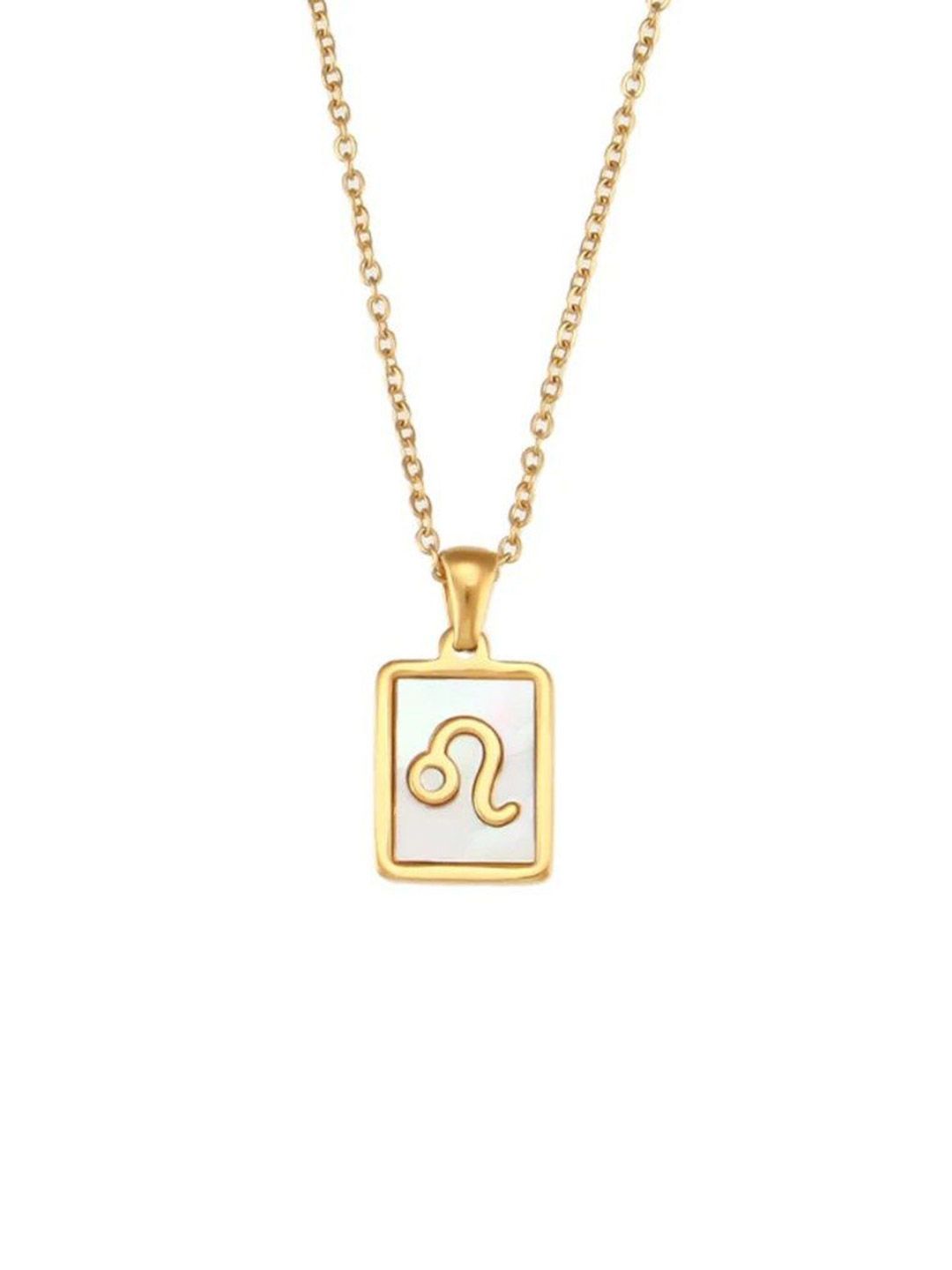 SALTY Gold & White Sign of the Stars Zodiac Leo Pendant With Chain