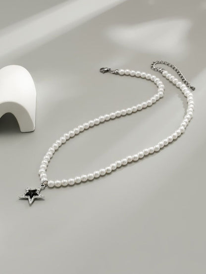 Silver-Plated Artificial Beaded Minimal Necklace