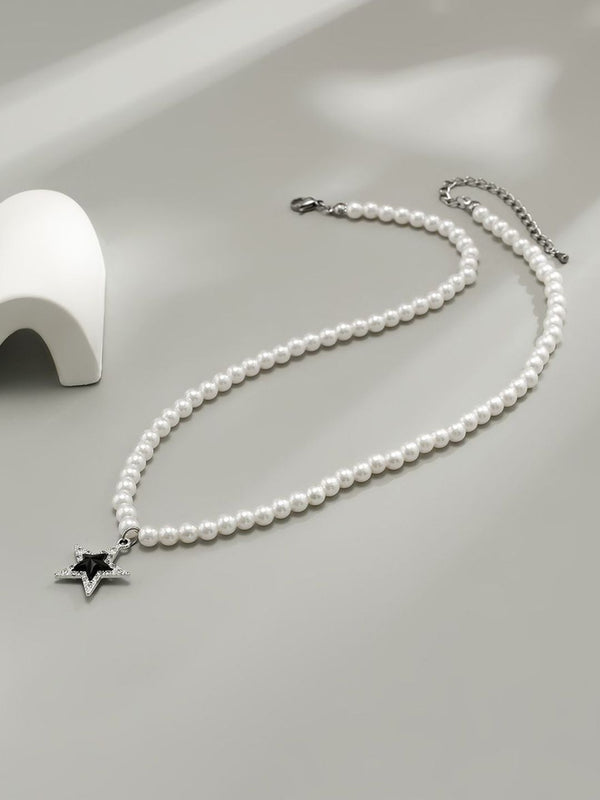 Silver-Plated Artificial Beaded Minimal Necklace