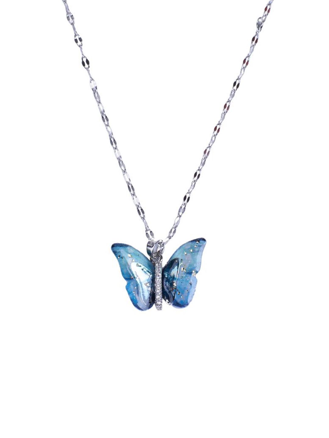 SALTY Pack of 2 Women Vibrant Blue Silver Winged Beauty Necklace