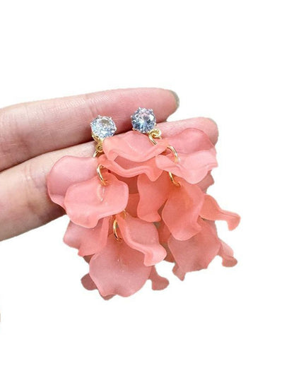 Cubic Zirconia Studded Leaf Shaped Drop Earrings