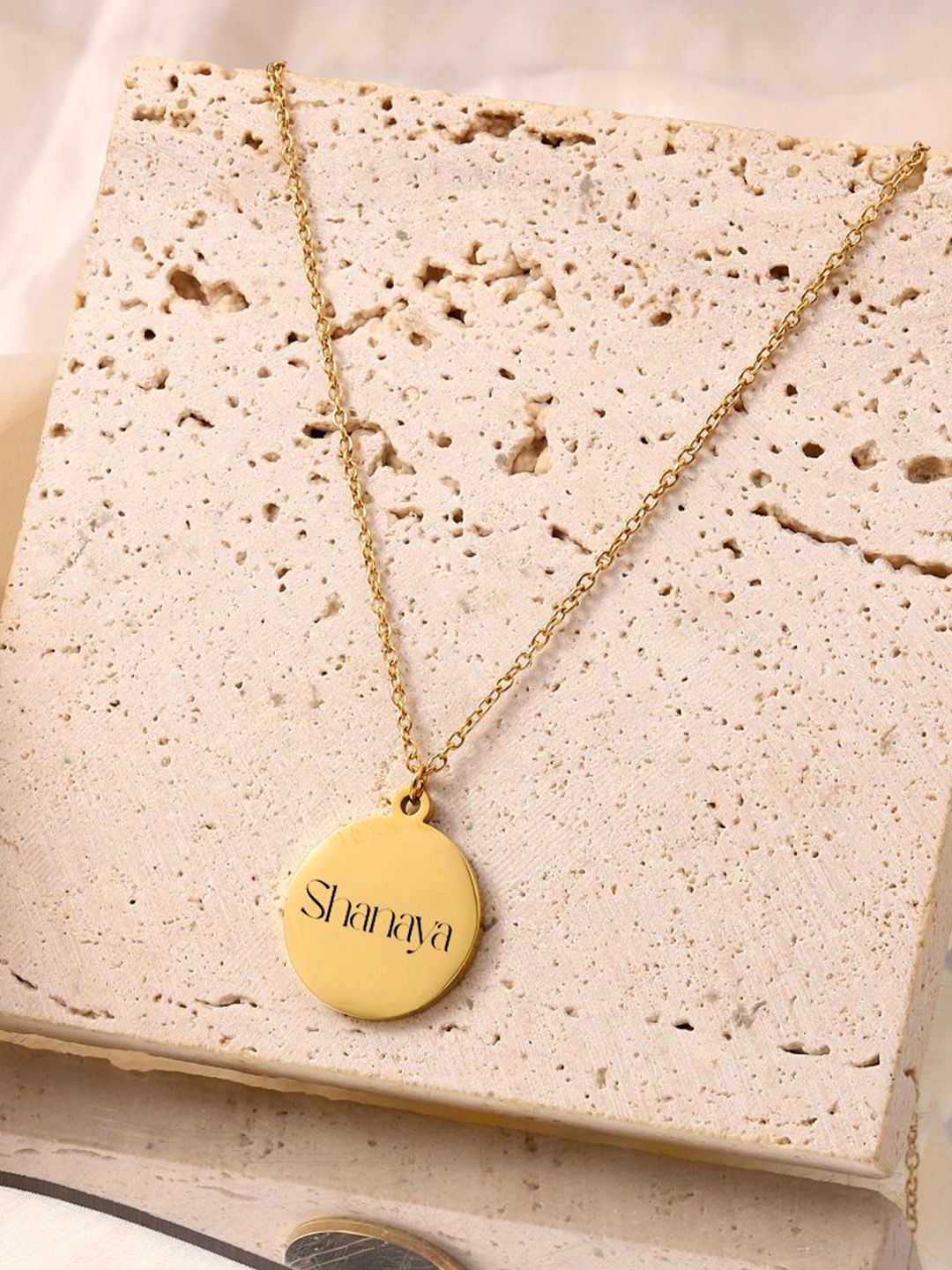 SALTY Pack of 2 Women Minimal Round Personalised Golden Necklace