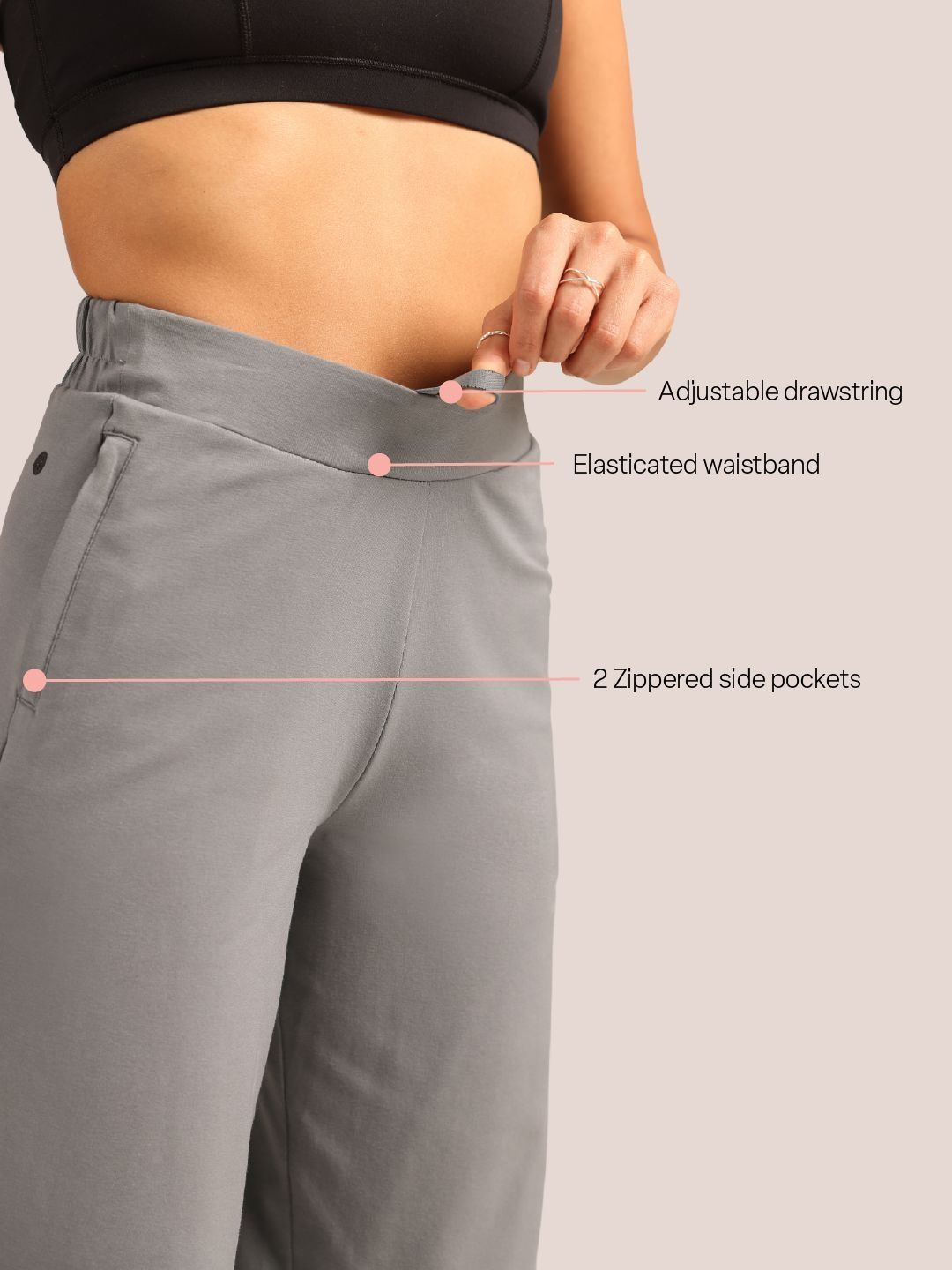 Women Grey Cotton Wide Legged Pants - Tall