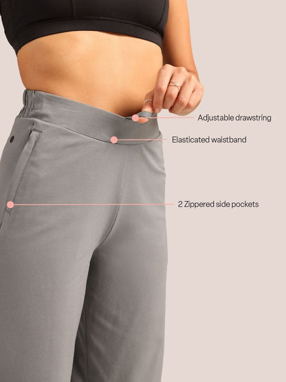 Women Grey Cotton Wide Legged Pants - Tall