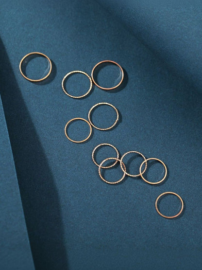 Set of 10 Gold-Plated Finger Rings