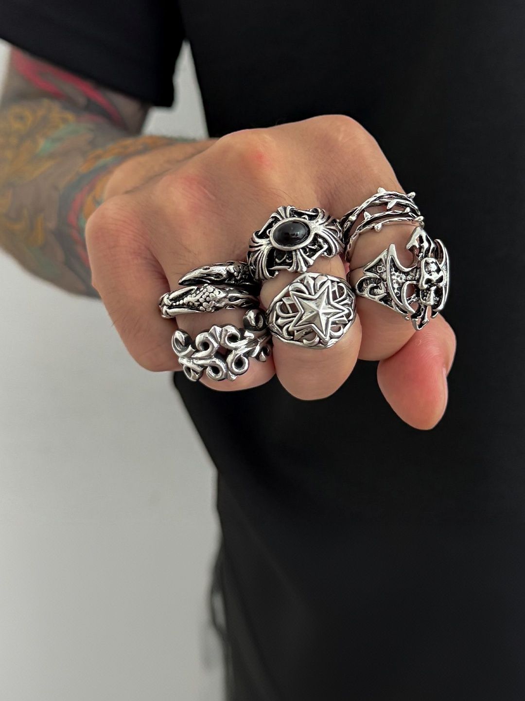 Men Set Of 6 Silver-Plated Finger Rings