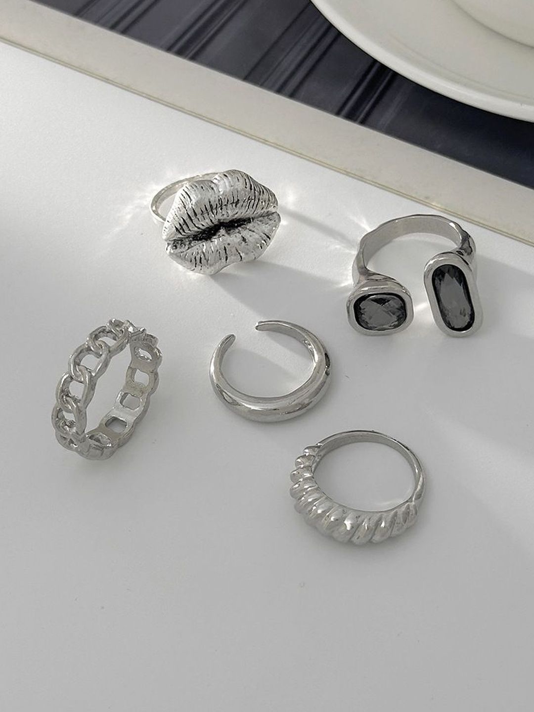 Set of 5 Silver-Plated Finger Ring