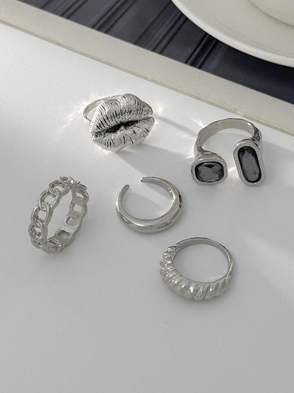 Set of 5 Silver-Plated Finger Ring