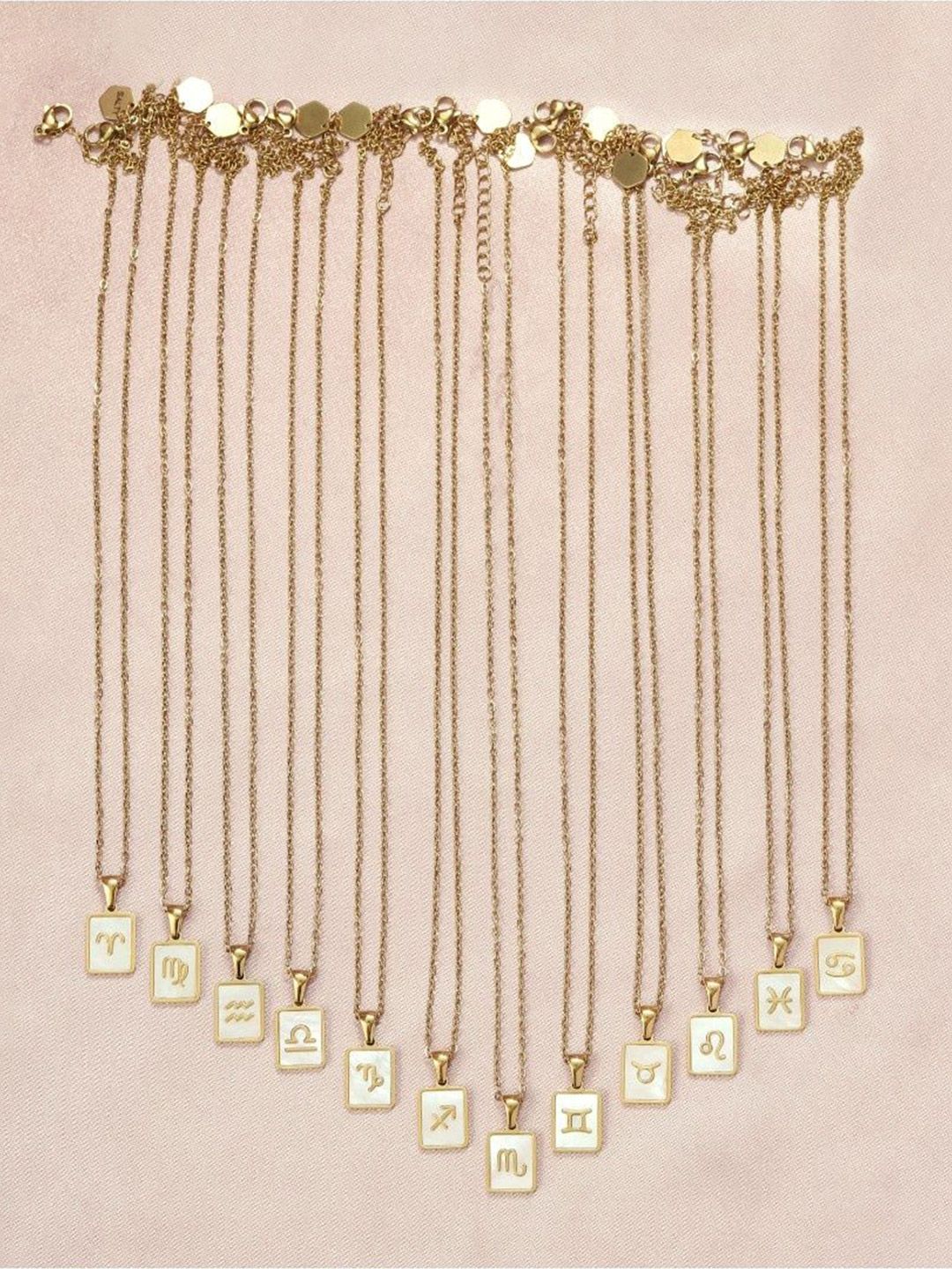 SALTY Gold & White Sign of the Stars Zodiac Cancer Pendant With Chain