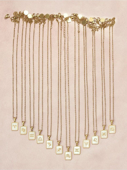SALTY Gold & White Sign of the Stars Zodiac Cancer Pendant With Chain