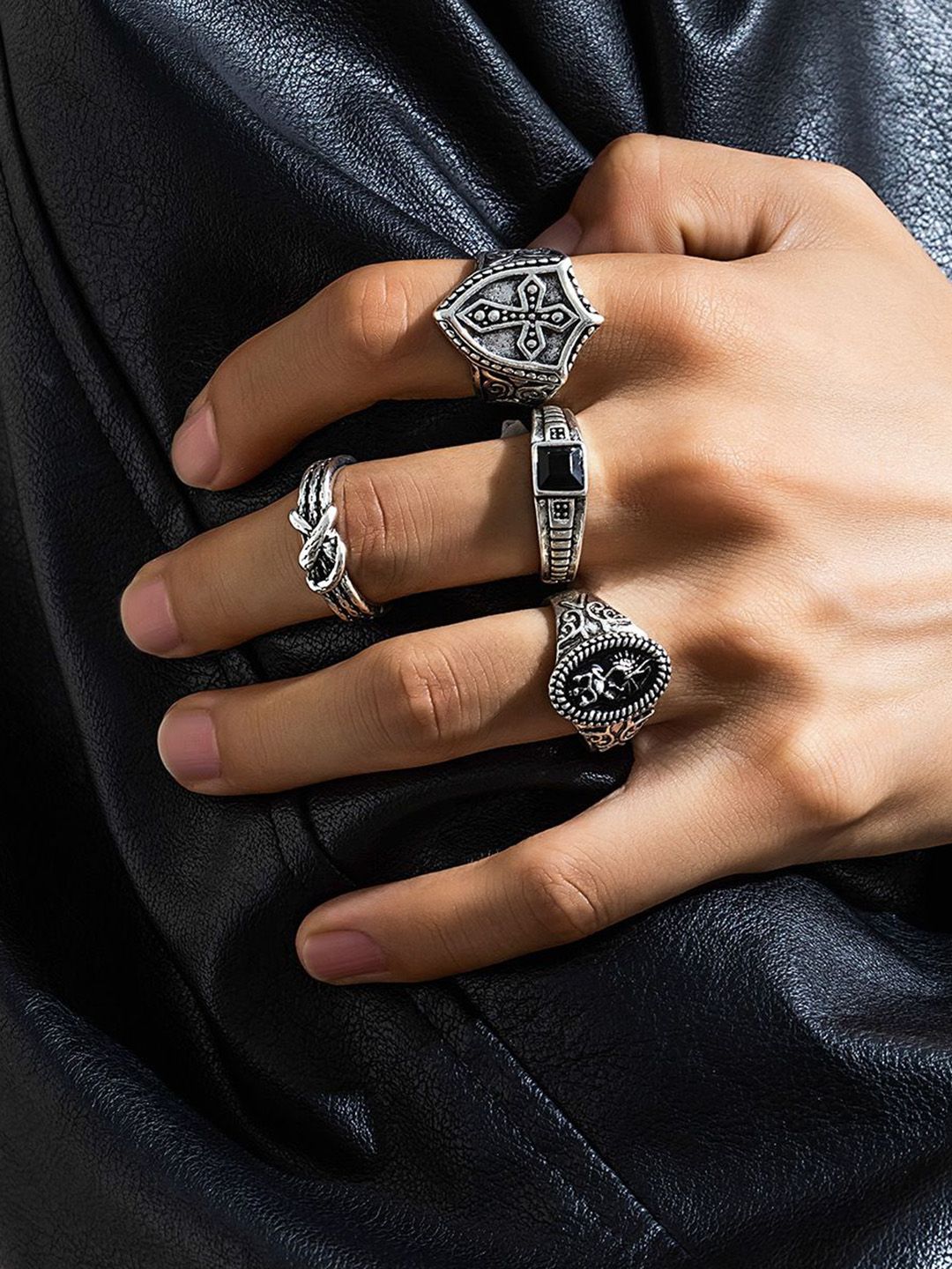 Set Of 4 Silver-Plated Finger Ring