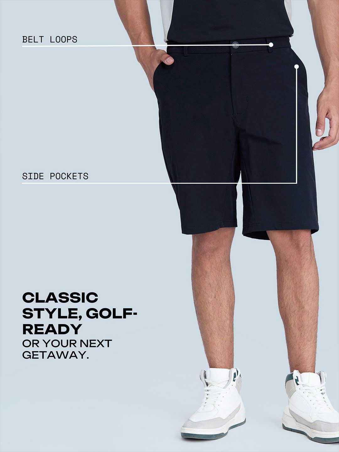 Men Solid Regular Fit Black Stride Golf Shorts