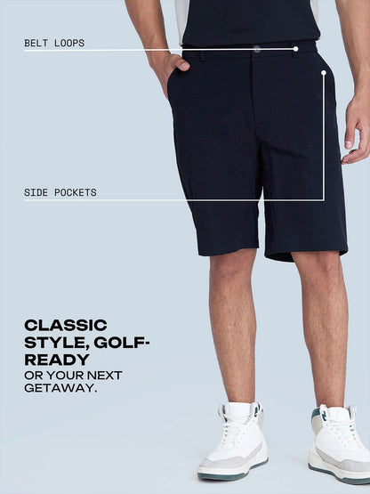 Men Solid Regular Fit Black Stride Golf Shorts