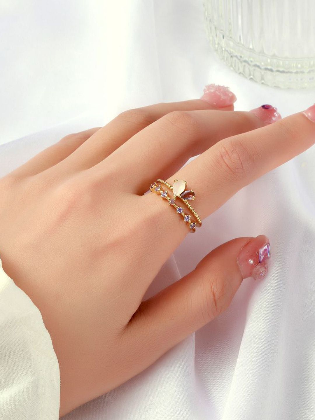 SALTY Majestic Stone Studded Crown Ring For Women & Girls