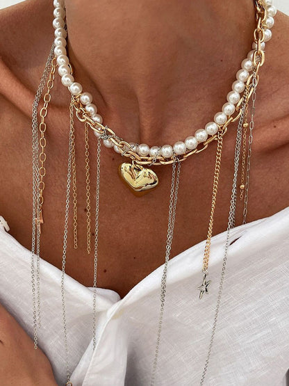 Silver-Plated Pearls Beaded Tasselled Statement Necklace
