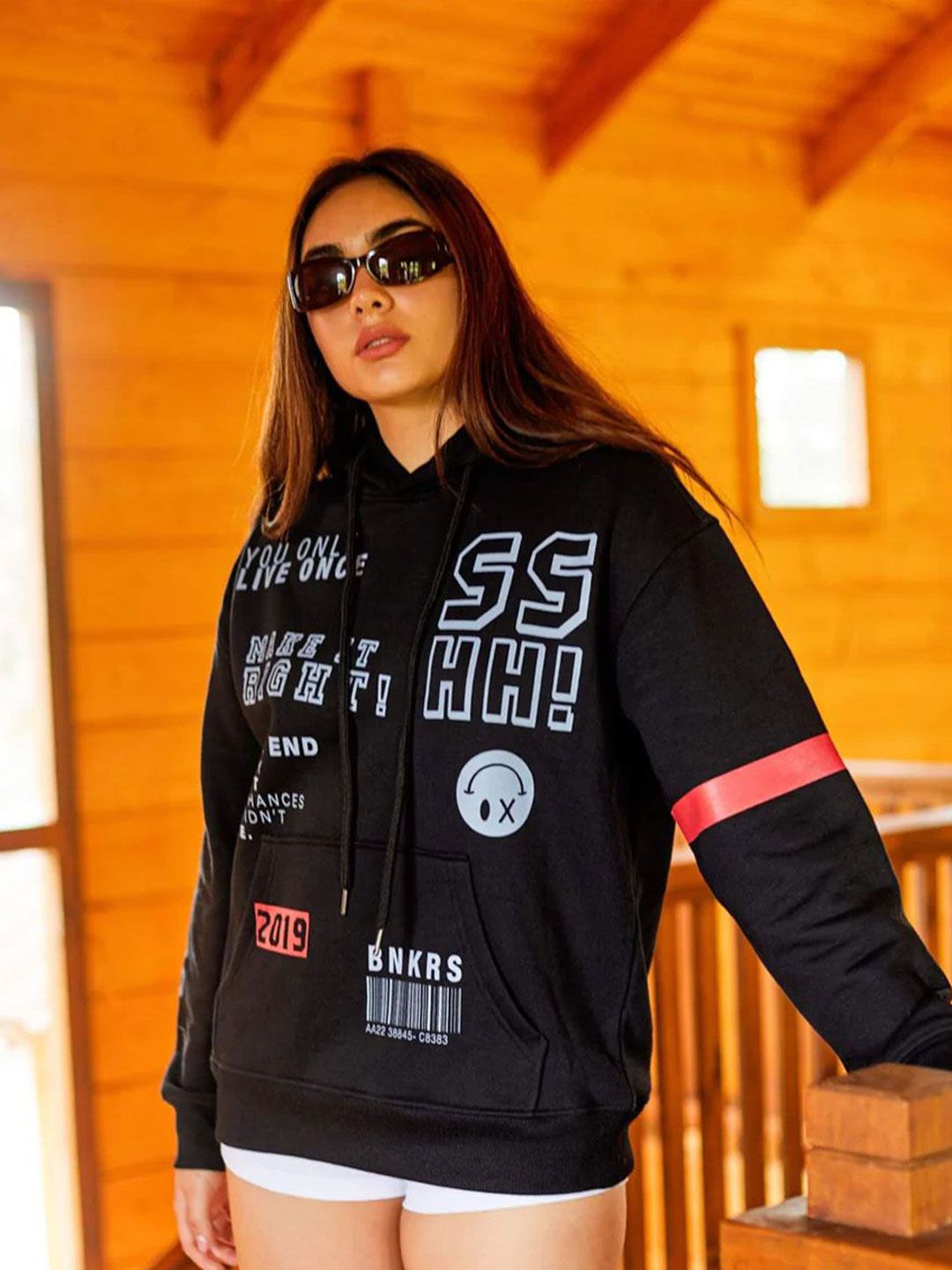 Women Printed Hooded Sweatshirt