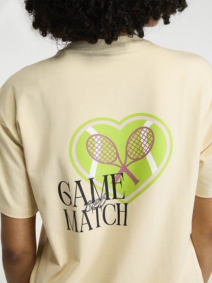 Women Cream Love All Oversized Printed Cotton-Spandex Tee