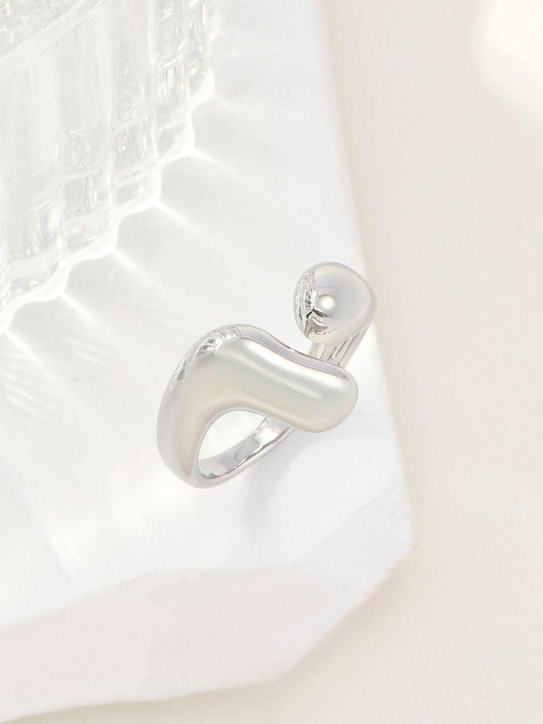 SALTY Chunky Molten Metal Silver Ring For Women & Girls Stylish Adjustable Finger Ring