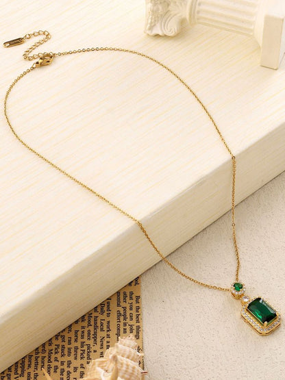 SALTY Stone-Studded Square-Shaped Stainless Steel Pendants With Chains