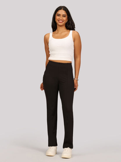 Women Comfort Straight Fit High Rise Wrinkle Free Trousers