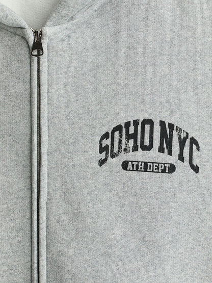Oversized Fit Printed Zip-Through Hoodie