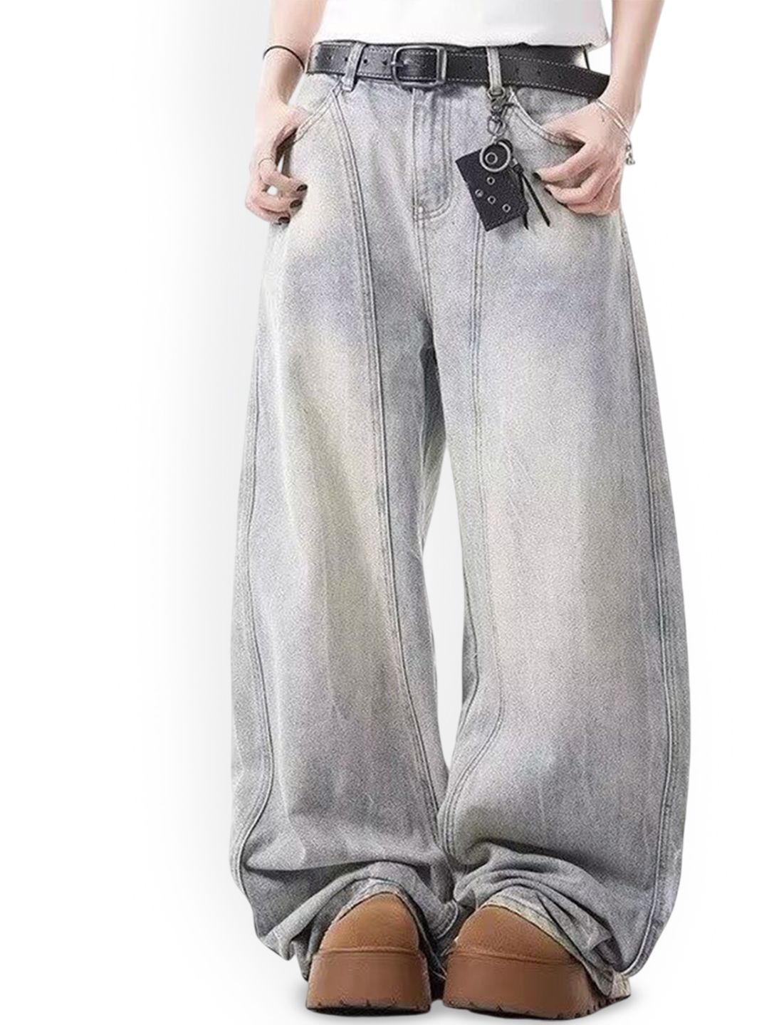 Men Wide Leg Mid-Rise Heavy Fade Jeans