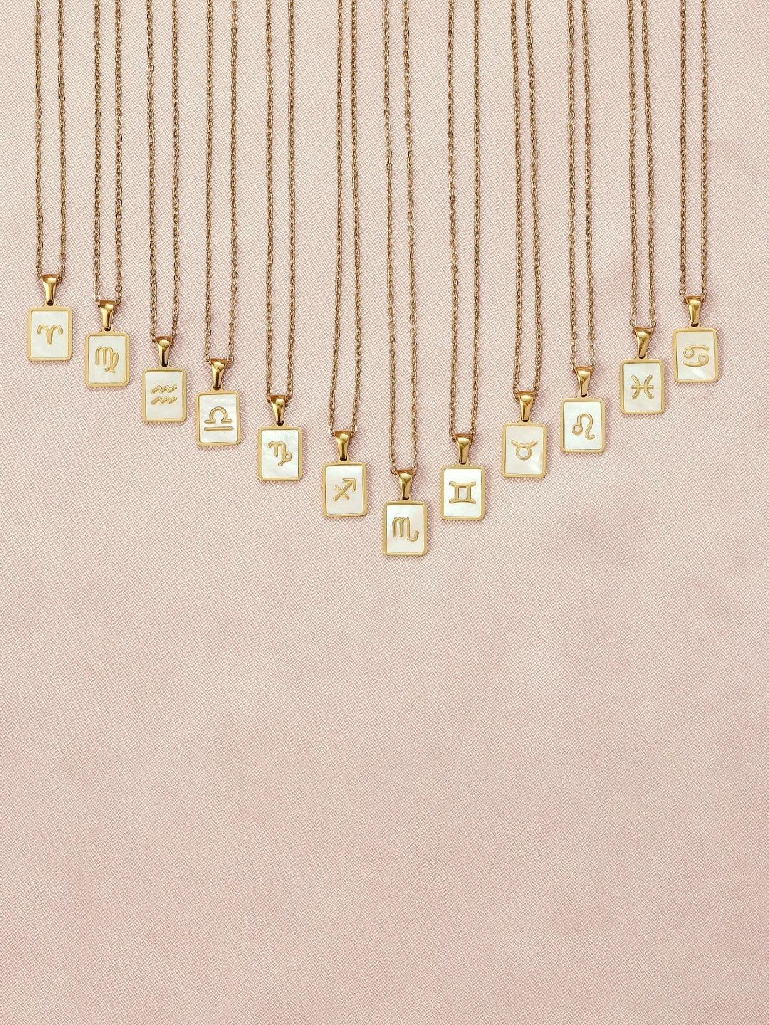 SALTY Gold & White Sign of the Stars Zodiac Aries Pendant With Chain
