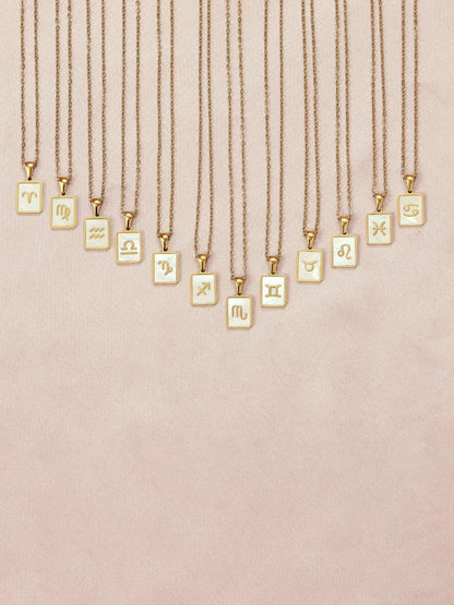 SALTY Gold & White Sign of the Stars Zodiac Aries Pendant With Chain