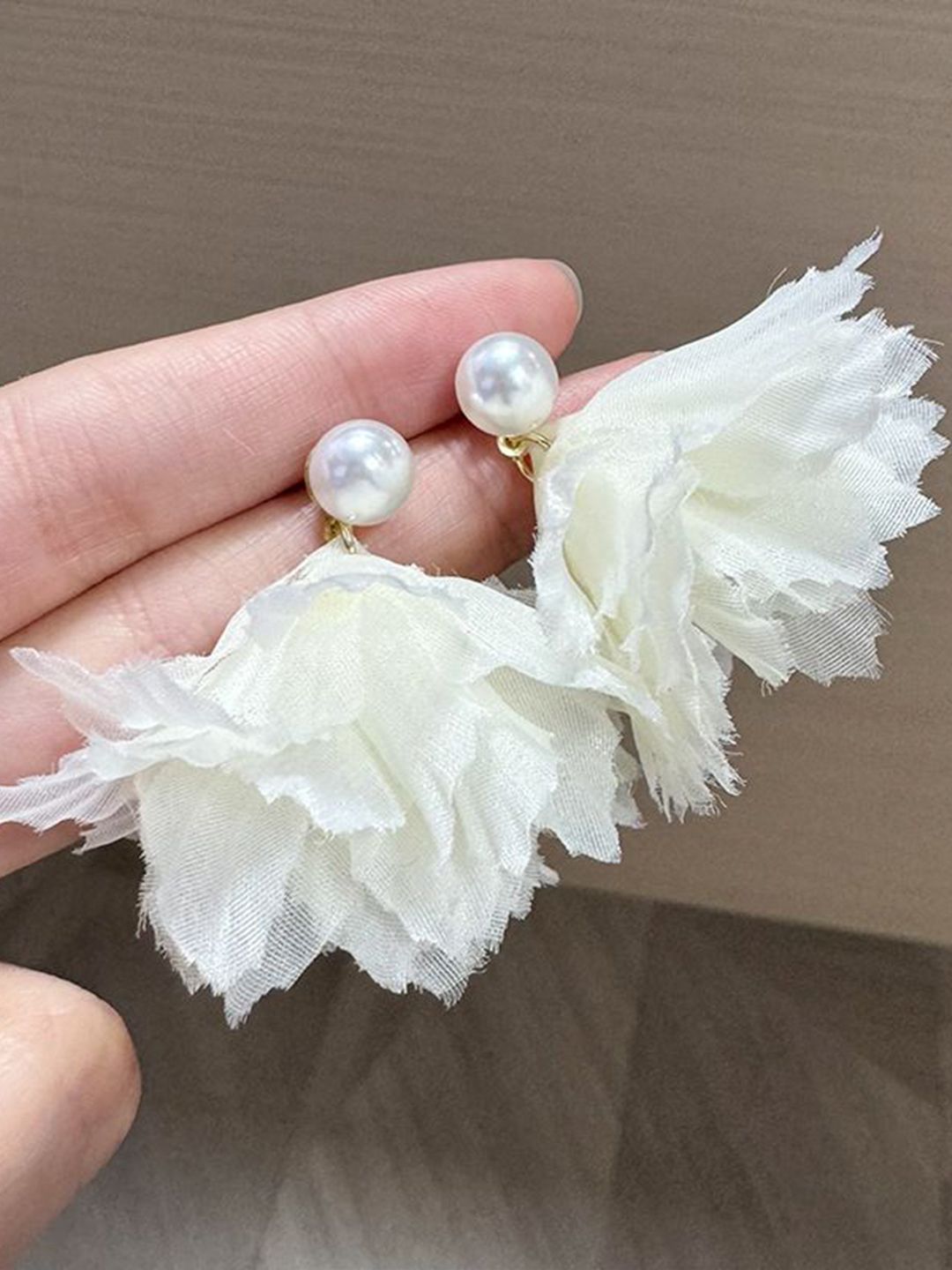Pearls Beaded Contemporary  Fabric Drop Earrings