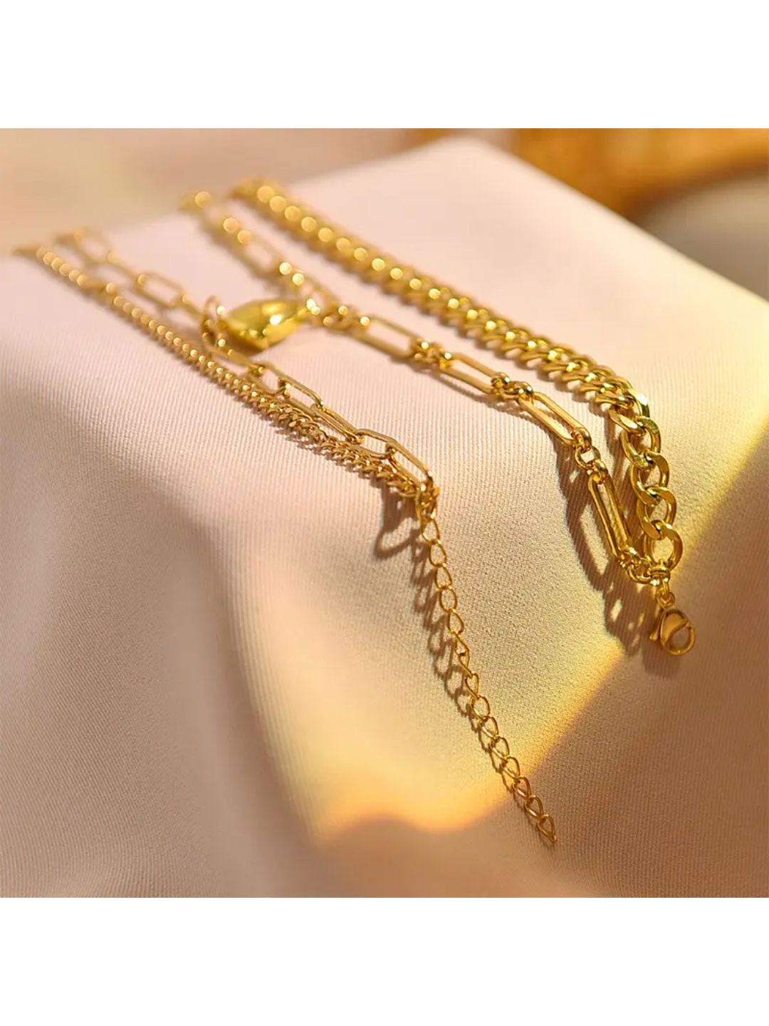 SALTY Women Set of 2 Stainless Steel Couple Love Lock Heart Link Bracelets