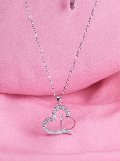 SALTY Graceful Heart with Ring Neck Chain - Silver For Women & Girls