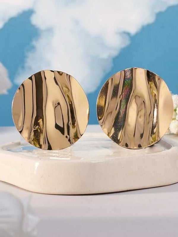 SALTY Stainless Steel Gold Plated Antique Circular Shaped Studs Earrings