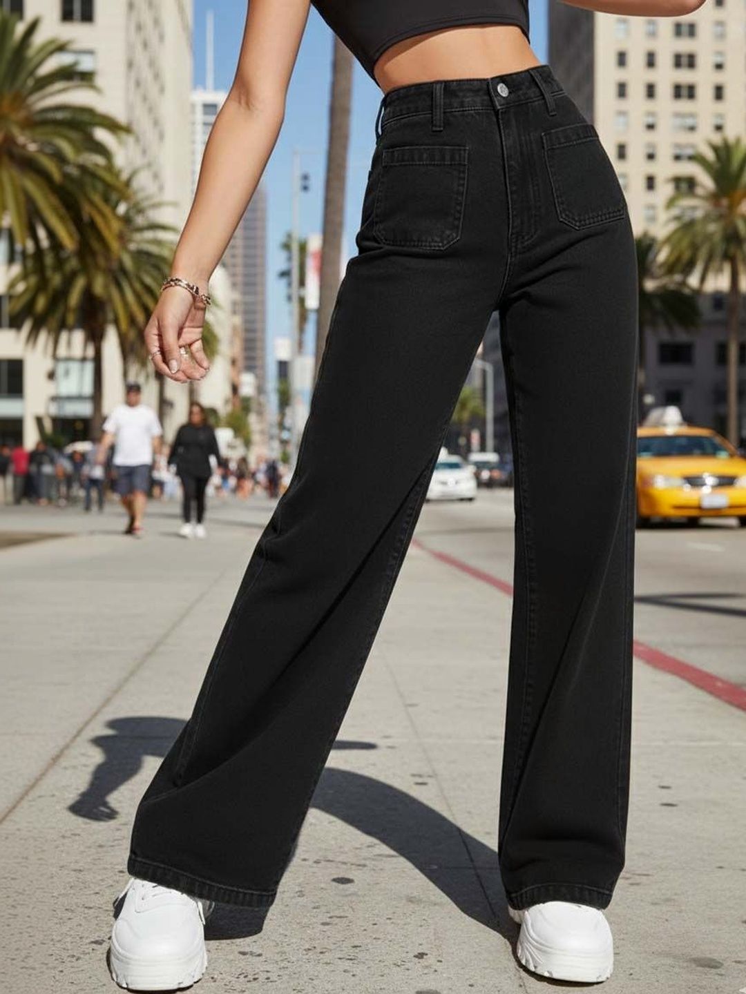 Women Urban Wide Leg High-Rise Stretchable Jeans