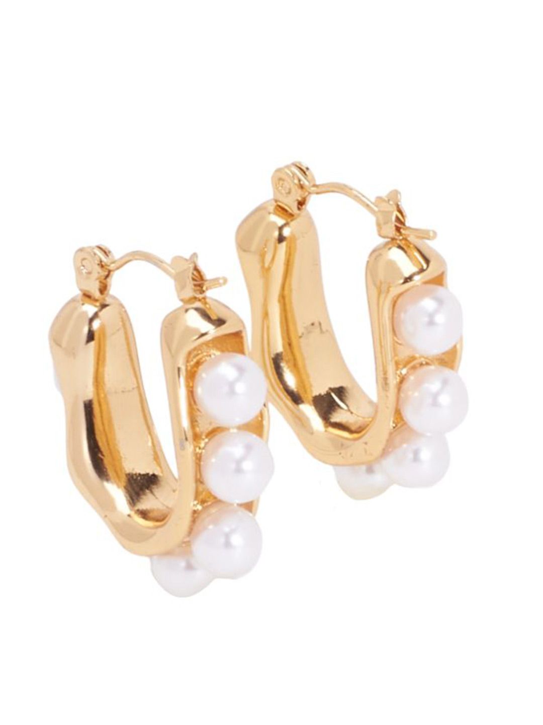 SALTY Lustrous Stainless Steel Pearl Beaded Contemporary Hoop Earrings