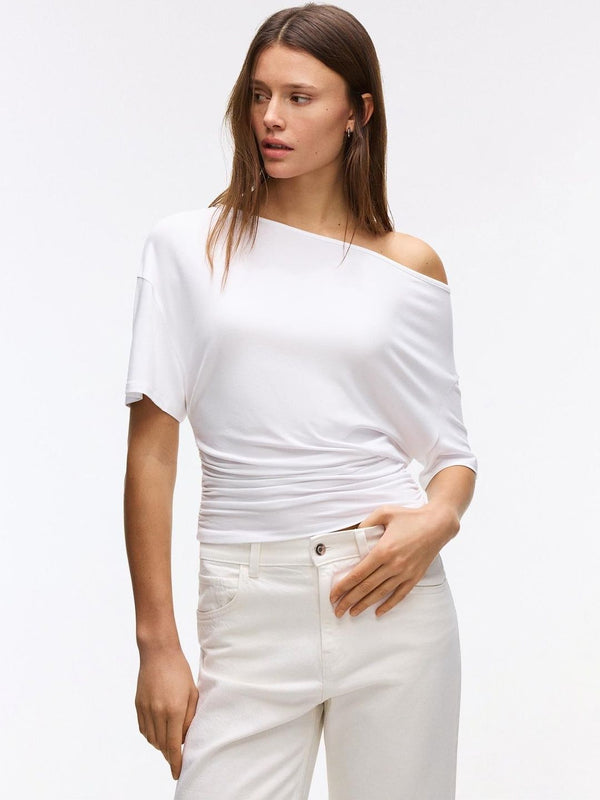 Asymmetric print short sleeve T-shirt