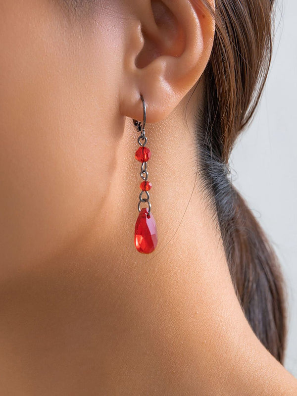 Silver-Plated Teardrop Shaped Beaded Drop Earrings