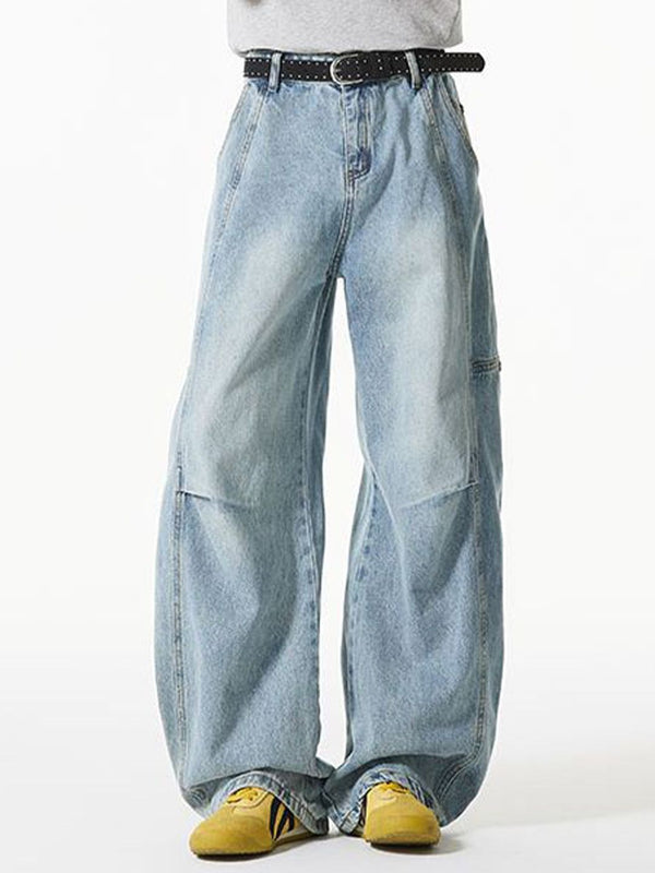 Men Wide Leg Mid-Rise Light Fade Jeans